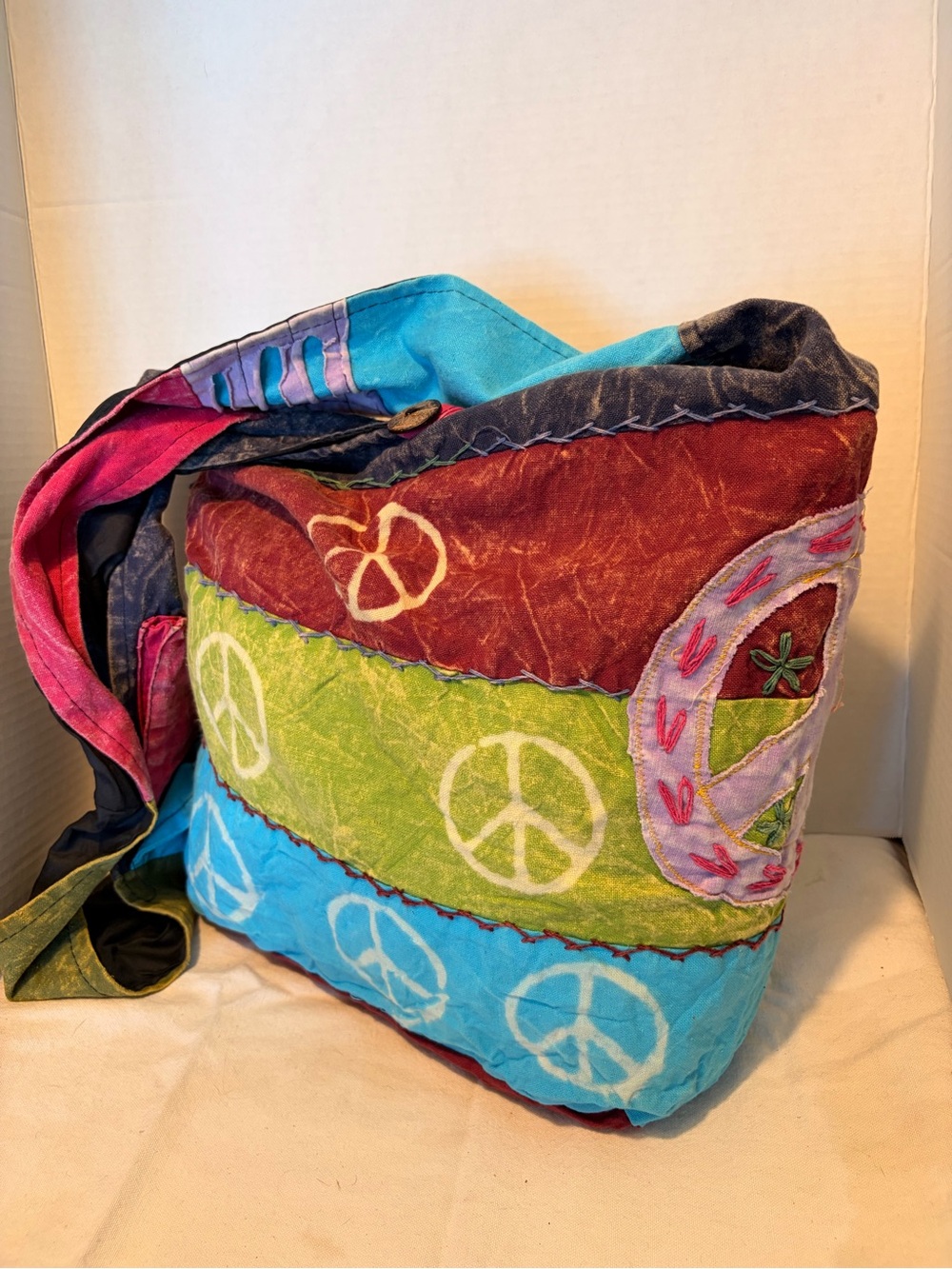 Colorful boho Peace Patchwork Crossbody Bag - Multicolor